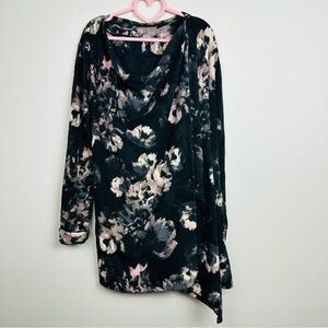 Cuddl Duds Black and Pink Floral Wrap Sweater Size Medium